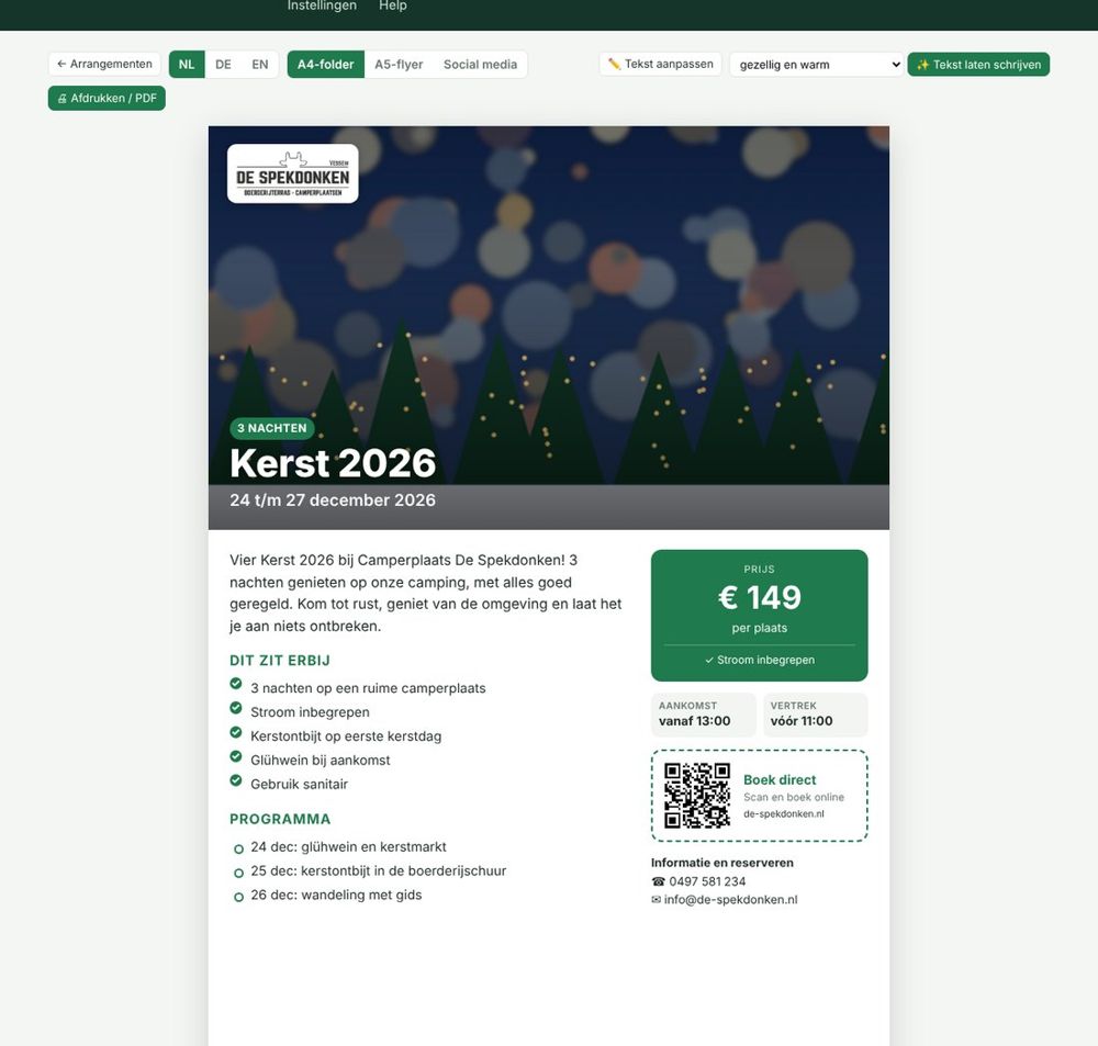 Flyer & KI: A4-Broschüre, A5-Flyer und Social-Media-Grafiken für jedes Arrangement.